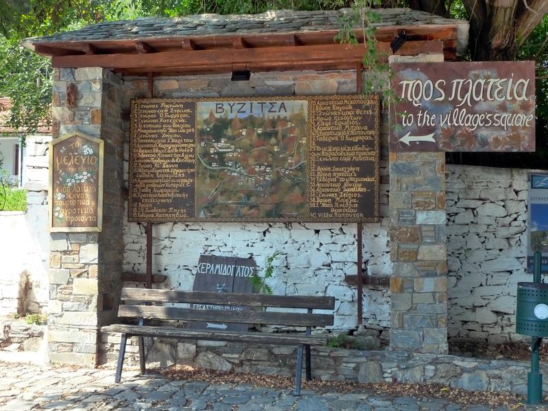 Painted map with information about the shops and accommodations of the village