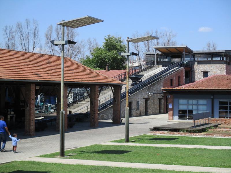 Visitors to the museum's courtyard